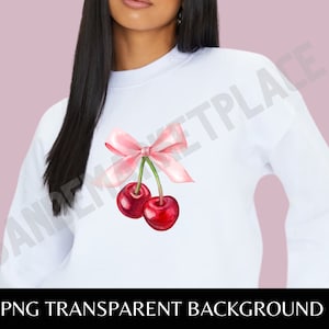 Coquette Cherries Ribbon Bow PNG, Valentines Day Sublimation (Digital Download)