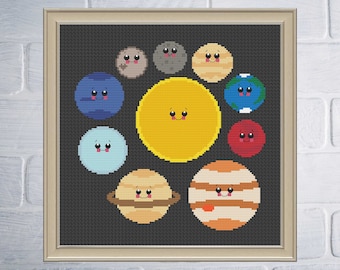 Kawaii Solar System Cross Stitch Pattern PDF