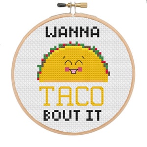 Mini Kawaii Funny Saying Wanna Taco Bout It Cross Stitch Pattern PDF