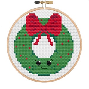 Kawaii Weihnachtskranz Dekoration Kreuzstich Muster PDF