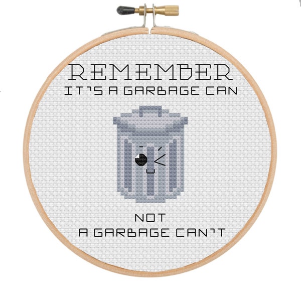 Kawaii Mini Inspirational Saying Garbage Can Cross Stitch Pattern PDF