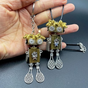 Cute Mini Wooden Steampunk Robot Necklace/Handmade Robotics Keychain Gift/Colorful Metal Robot toy Decor Gifts for Robot Lovers gift for her
