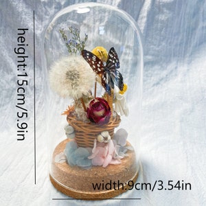 Real butterfly specimen Glass dome wirh flower basekt home decor gift for birthday gift/floral wall art with preserved butterfly/mothers day image 3
