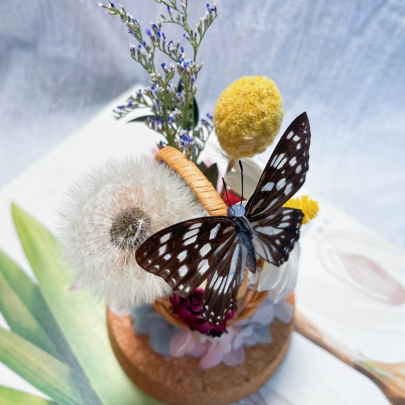 Real butterfly specimen Glass dome wirh flower basekt home decor gift for birthday gift/floral wall art with preserved butterfly/mothers day image 10