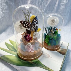 Real butterfly specimen Glass dome wirh flower basekt home decor gift for birthday gift/floral wall art with preserved butterfly/mothers day image 9