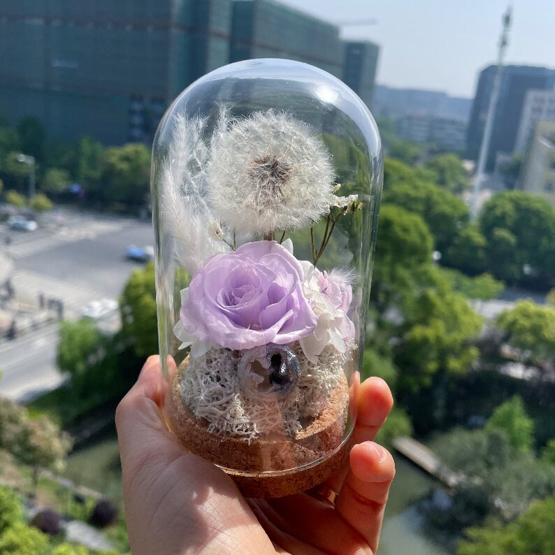 Dandelion Flower Glass Dome Home Decor Preserved Rose Gift for Her