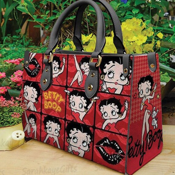 Betty Boop Tote Purse bag, clear with multi print- Tan handles and