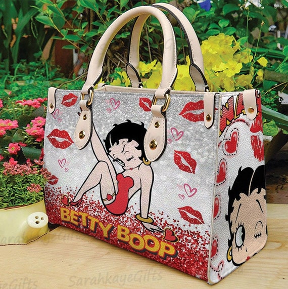 A Wink and A Kiss Women's Betty Boop Convertible Handbag Featuring An All-Over Red Kiss Print Pattern - Christmas Gift