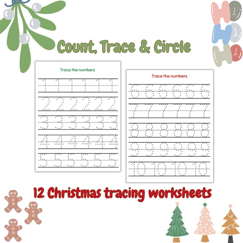 12 Christmas Numbers Learning Worksheets 1-10 Holiday Counting ...
