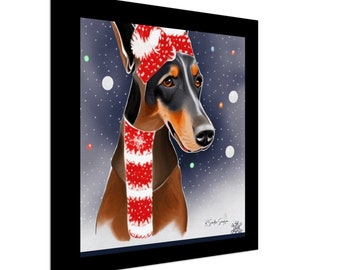 Merry Doberman Christmas, Dog Lover Gift, Christmas, Wall Art, Ai Art, Canvas