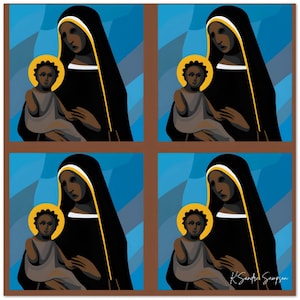 Madonna und Kind, religiös, christlich, Afroamerikaner, Weihnachten, Ai-Art, Poster-4 Panel (Studie 2)