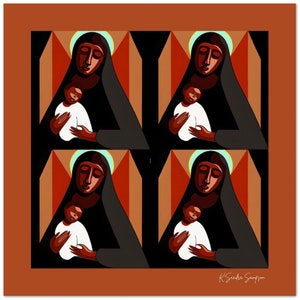 Madonna und Kind, religiös, christlich, afroamerikanisch, Weihnachten, Ai-Art, Poster-4 Panel (Studie 3)