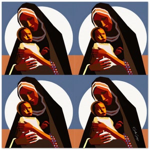 Madonna und Kind, religiös, christlich, afroamerikanisch, Weihnachten, Ai-Art, Poster-4 Panel (Studie 4)