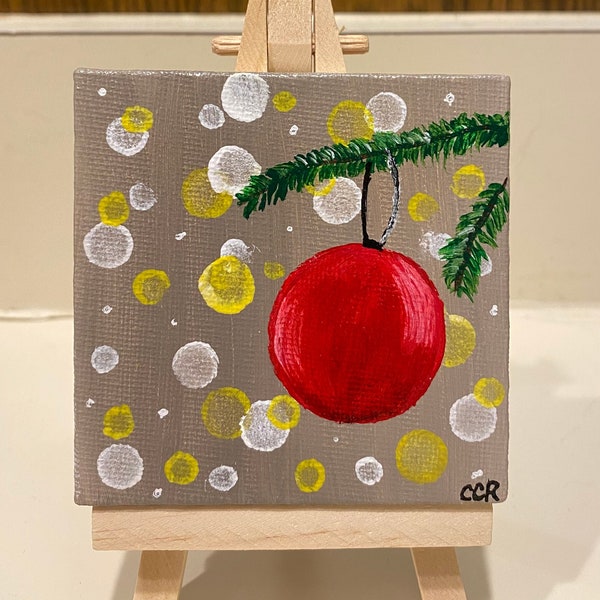 Mini Christmas Ornament 3x3 canvas with easel