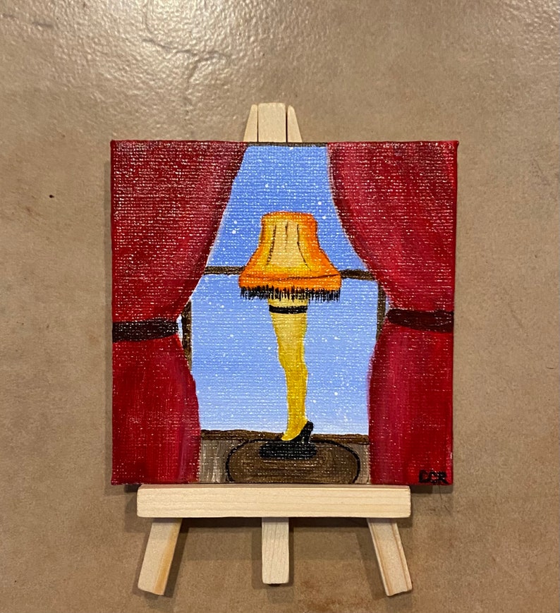 Mini Christmas Story Leg Lamp 4x4 canvas board with easel image 2