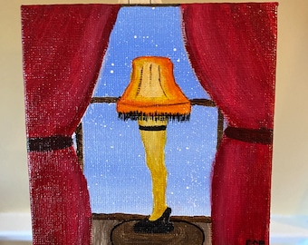 Mini Christmas Story Leg Lamp - 4x4 canvas board with easel