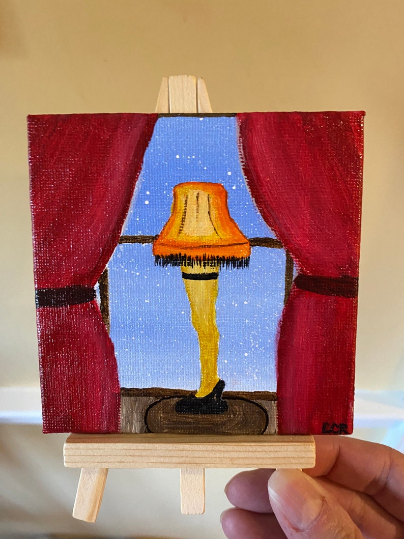Mini Christmas Story Leg Lamp 4x4 canvas board with easel image 1