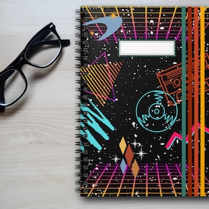 Retro 80s Inspired Funky Spiral Notebook, Vintage Retro Style Journal, Gift for Students, Music Lovers, Stationery Collection