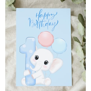 1st Birthday Blue Printable Card