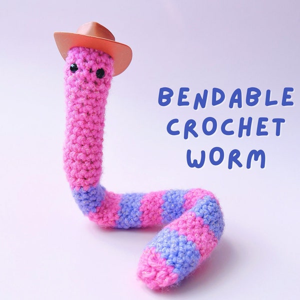 Crochet Worm with Accessories, Bendable Worm Plush with Add ons and Adoption Certificate, Whimsical Amigurumi