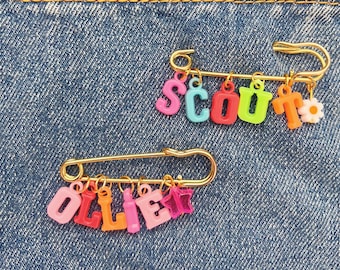 Custom Name Pin, Heavy Duty Gold Safety Pin, Personalized Brooch Accessories