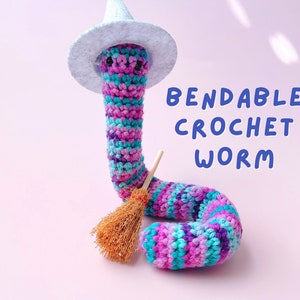 Crochet Worm with Accessories, Bendable Worm Plush with Add ons and Adoption Certificate, Whimsical Amigurumi
