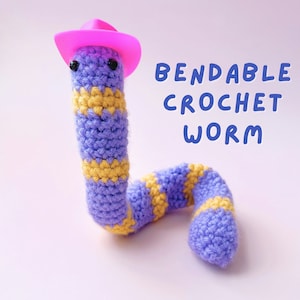 Crochet Worm with Accessories, Bendable Worm Plush with Add ons and Adoption Certificate, Whimsical Amigurumi