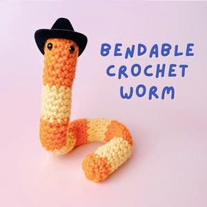 Crochet Worm Toy, Bendable Plush with Accessories and Adoption Certificate, Whimsical Amigurumi