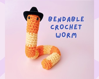 Crochet Worm Toy, Bendable Plush with Accessories and Adoption Certificate, Whimsical Amigurumi