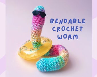 Crochet Worm Toy, Bendable Worm Plush with Accessories and Adoption Certificate, Whimsical Amigurumi