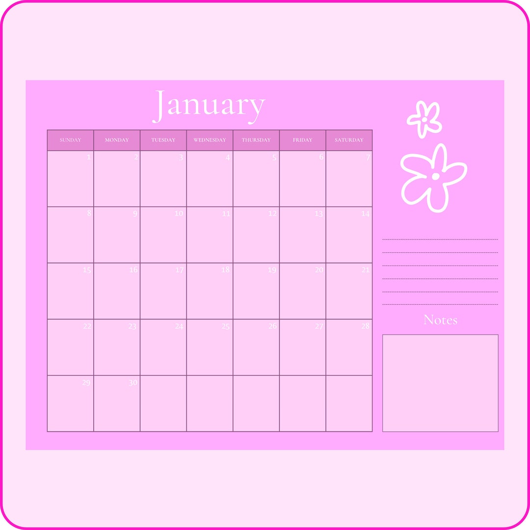 Aesthetic Soft Pink Calendar Printable Digital Download Cute - Etsy