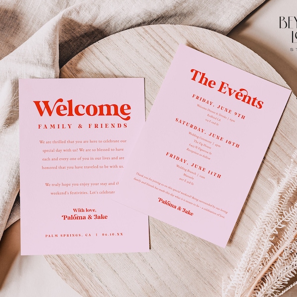 PALOMA Modern Retro Wedding Weekend Itinerary Template, Wedding Timeline Template, Wedding Welcome Bag Note, Destination Wedding Itinerary