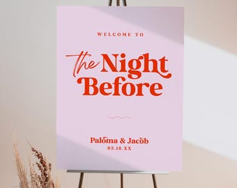 PALOMA Modern Retro Rehearsal Dinner Welcome Sign Template, The Night Before Welcome Sign, Printable Wedding Rehearsal Party Welcome Sign