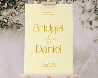 BRI Elegant Welcome Sign Template, Printable Minimalist Wedding Sign, Butter Yellow Wedding Welcome Sign, Unique Wedding Welcome Template