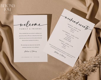 MEL Modern Wedding Weekend Itinerary Template, Wedding Timeline Template, Wedding Welcome Bag Note, Destination Wedding Itinerary