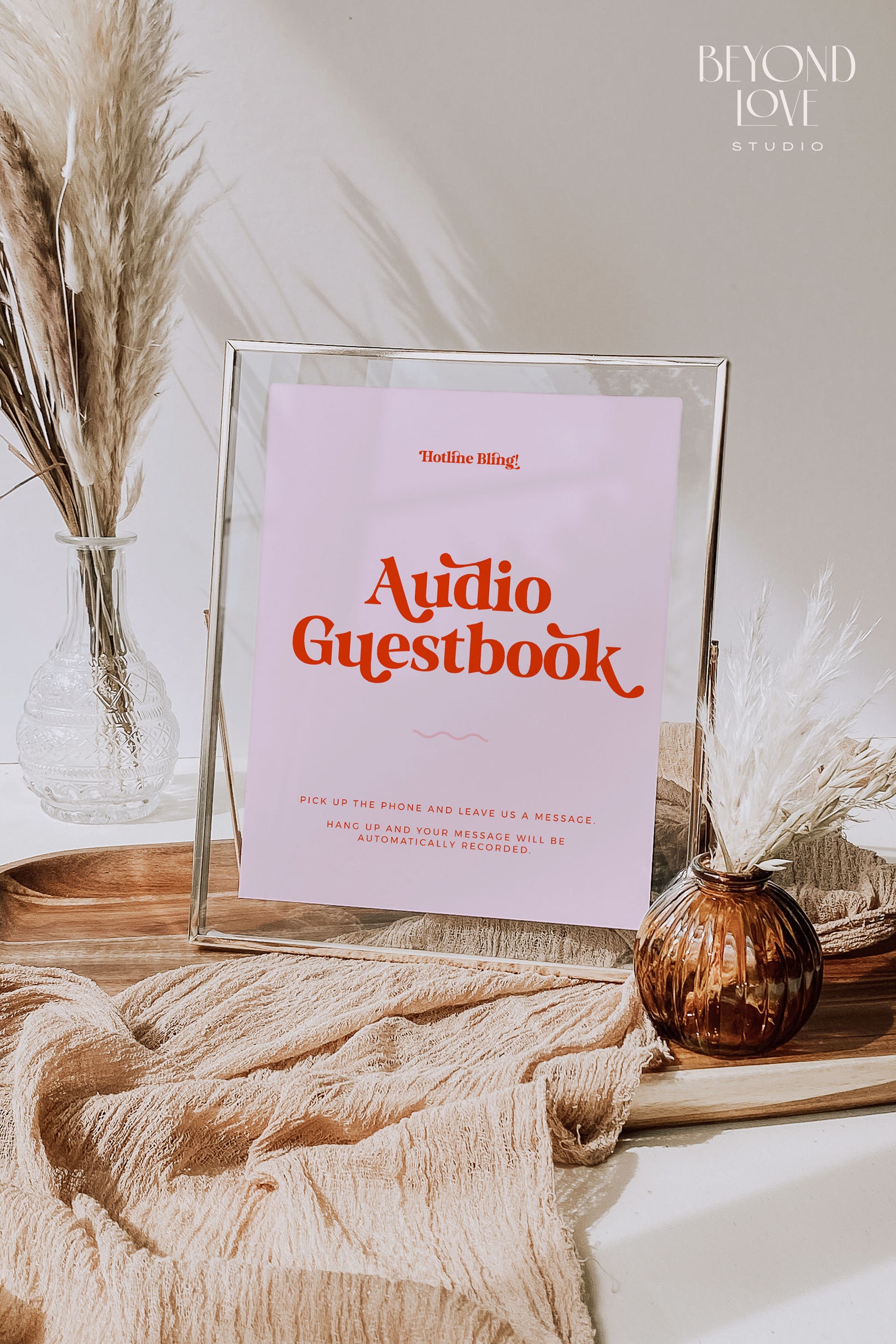 PALOMA Pink & Red Audio Guestbook Sign, Hotline Bling, Editable