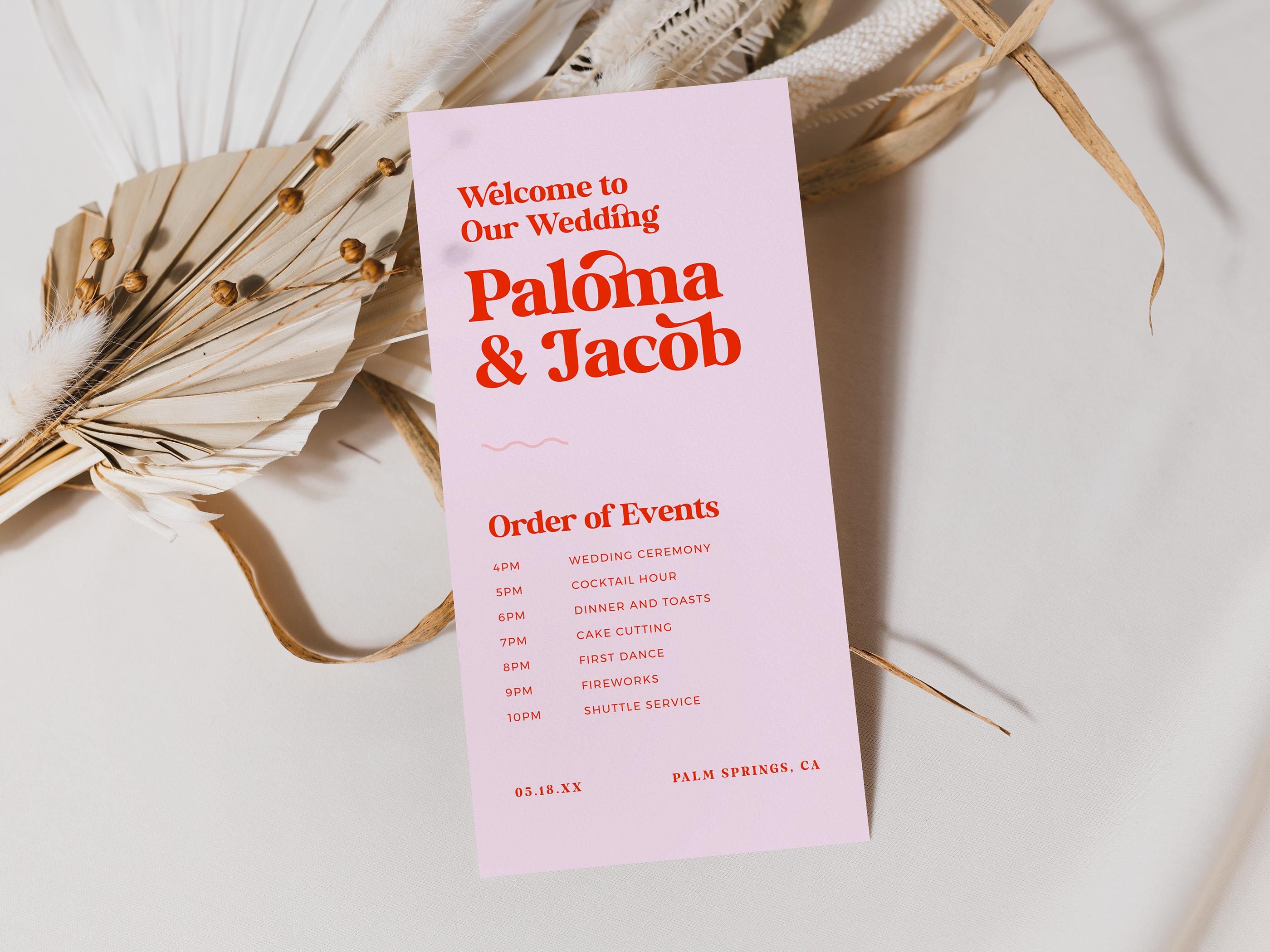 PALOMA Modern Retro Wedding Program Template, Printable Wedding ...
