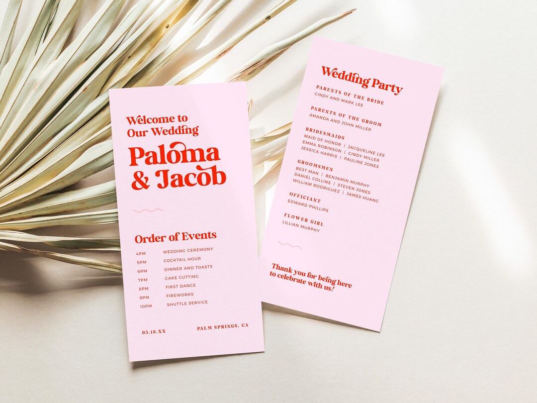 PALOMA Modern Retro Wedding Program Template, Printable Wedding ...