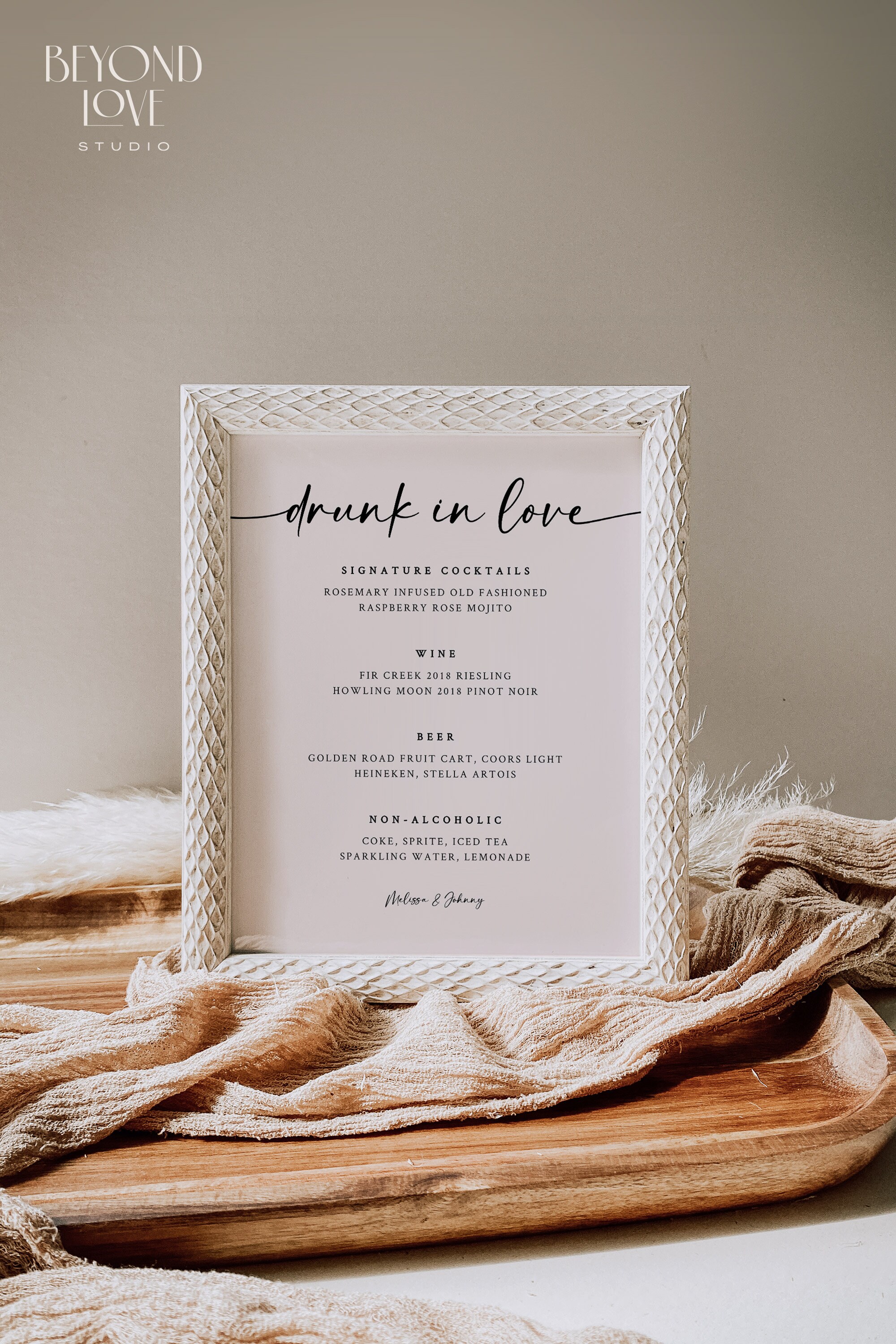 MEL Modern Wedding Drinks Menu Template, 8x10