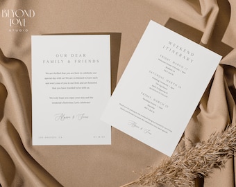 ALYSSA Minimalist Wedding Weekend Itinerary Template, Wedding Timeline Template, Wedding Welcome Bag Note, Destination Wedding Itinerary