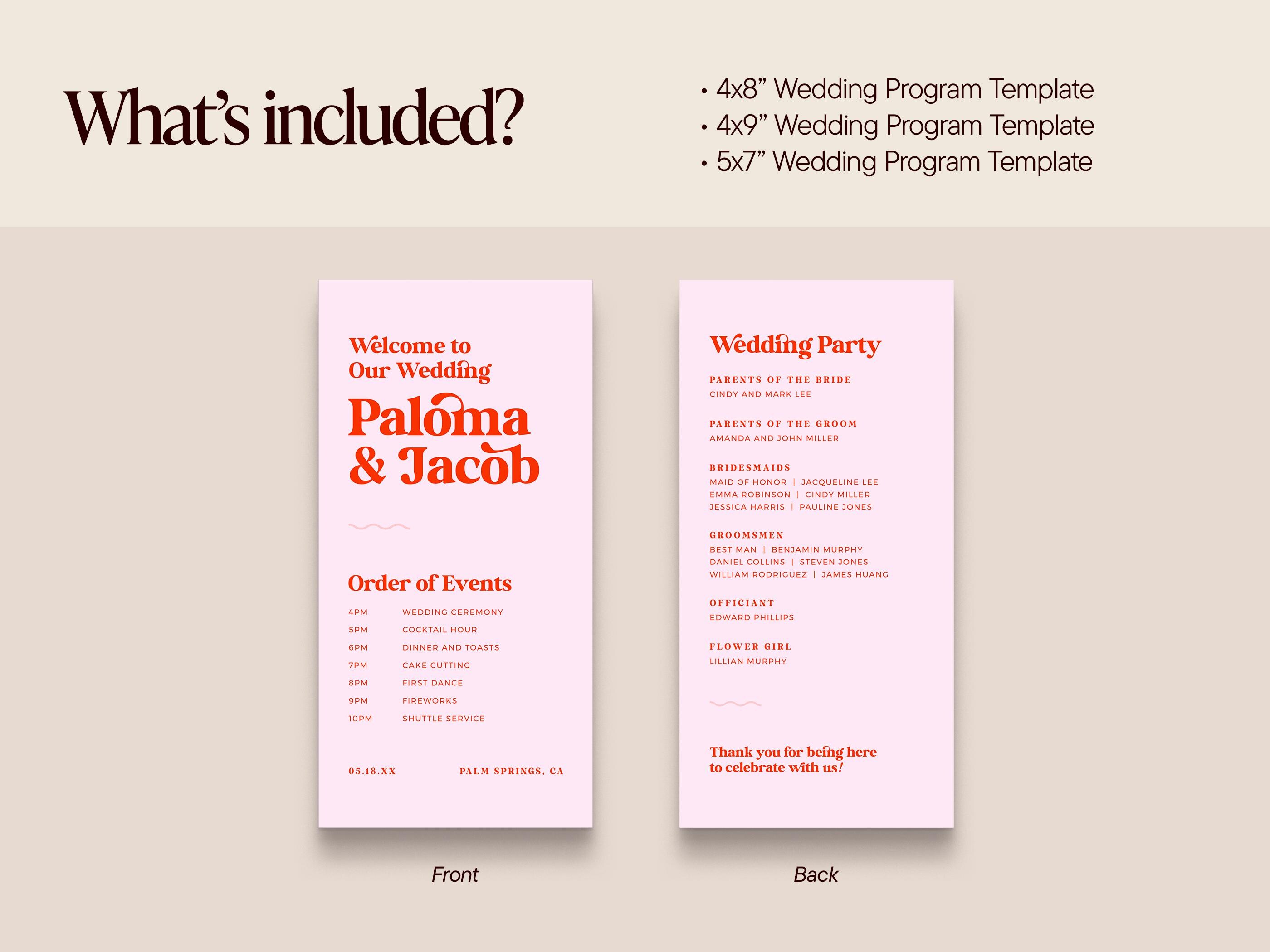 PALOMA Modern Retro Wedding Program Template, Printable Wedding ...