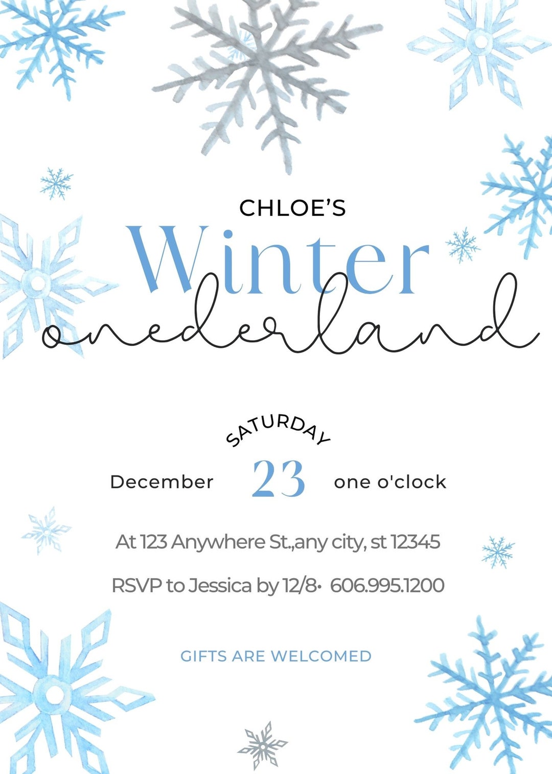 Winter Theme Birthday Invitation Customizable Birthday - Etsy