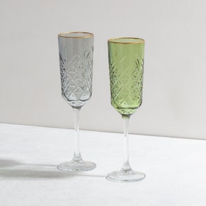 Colored Gold Rimmed Champagne Retro Glass, Crystal Champagne Flutes, Champagne Coupe Glass, Vintage Champagne Glass