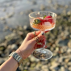 Vintage Colored Crystal Champagne Glass, Unique Margarita Glasses, Bohemian Martini Glass, Fine Cocktail Glass Set, Coupe Glass Set image 2