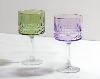 Vintage Colored Wine Glass, Crystal Cut Wine Glass, Unique Wine Glass With Bohemian Style, Vintage Wine Glass Set, Bundle Colorful Glassware