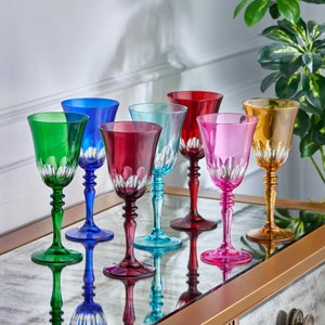 Colored Crystal Grape Cut Wine Glass, Vintage And Stylish Wine Glasses, Wedding Wine Glasses, Colorful Wine Glass For Special Day