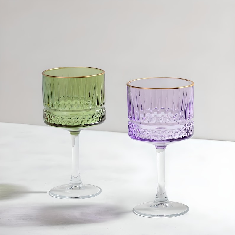 Vintage Colored Wine Glass Crystal Cut Wine Glass Unique Etsy