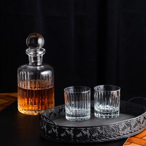 Modern And Vintage Style Crystal Whiskey Decanter Set, Crystal Whiskey Glasses Set, Unique Vintage Whiskey Set, Groomsmen Gift, Husband Gift
