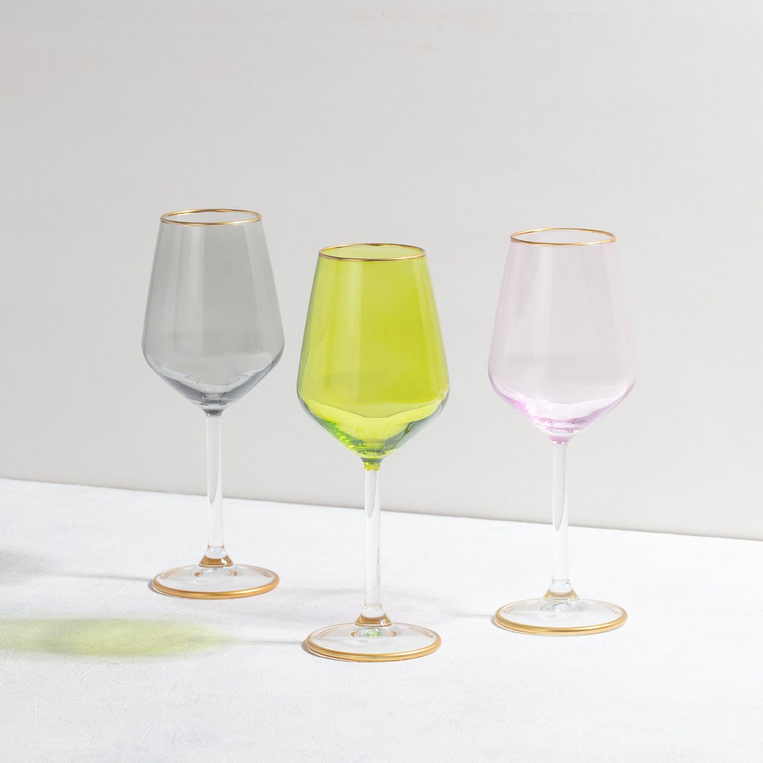 Elegant Gold Rimmed Wine Glass, Unique Alcohol Glass, Colored Wine