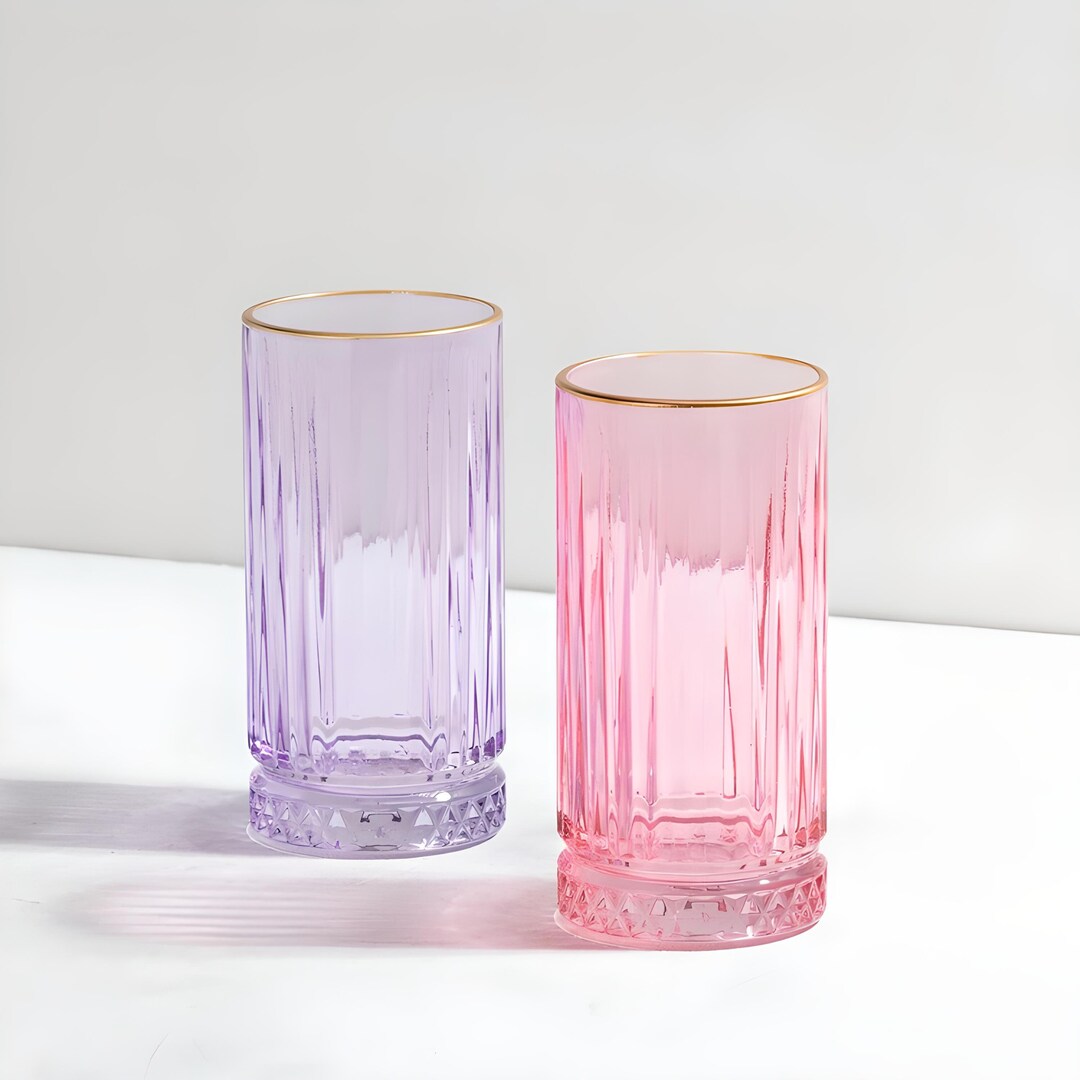 Elegant Drink Glasses, Juice Gold Rimmed Glass, Tall Drinking Glass